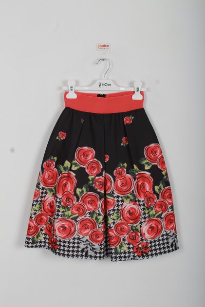 Girl's Black Rose Printed Stylish Skirt – New Product