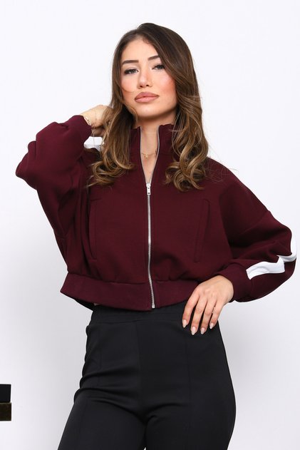 Plum Zippered Three-Thread Sweat Cardigan