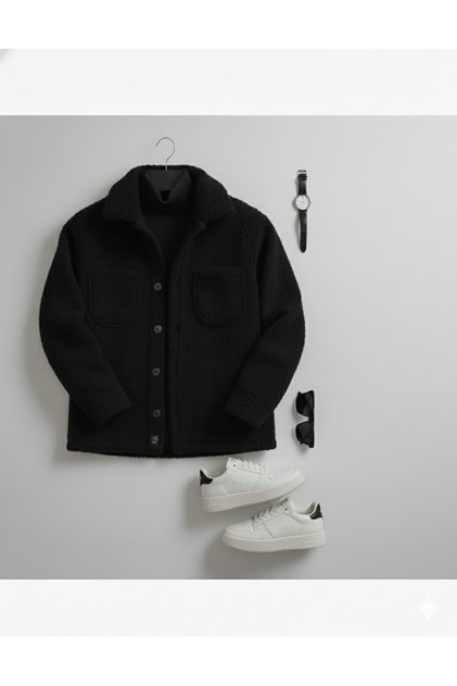 Men's Buttoned Plush Shirt-Cardigan