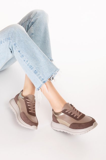 Inside and Outside Genuine Leather Anatomical Sole Lightweight Sports Shoes Ars.502 Mink