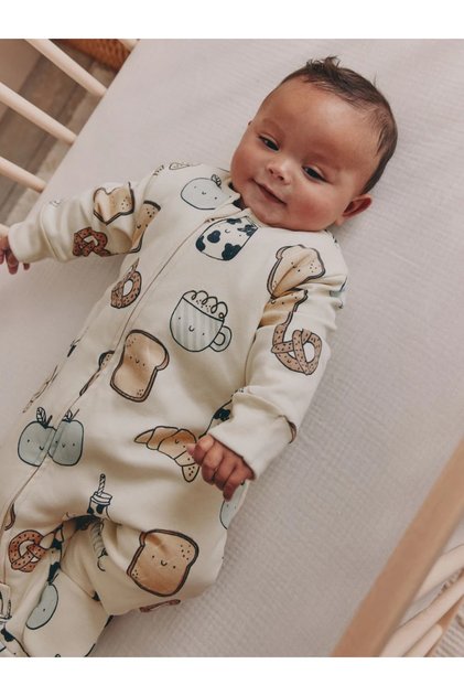 100% Cotton Ecru Breakfast Club 2.5 Tog Cotton Baby Sleeping Bag