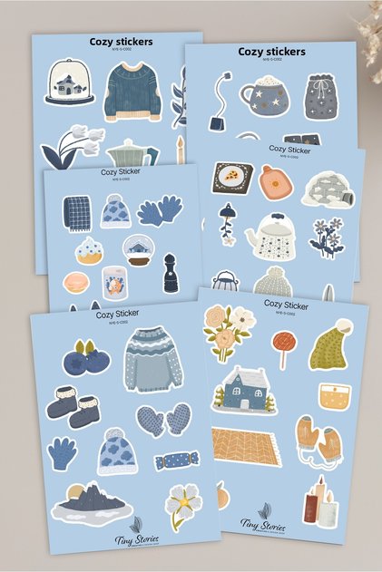 Cozy Themed Sticker Set - 6 Pieces / Agenda, Notebook, Bullet Journal, Scrapbook