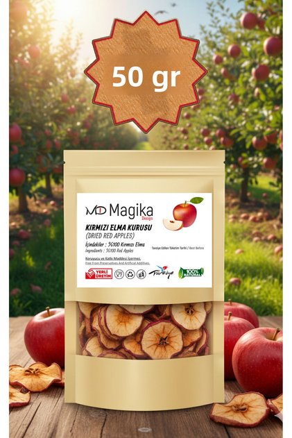 50 Gr Dried Red Apple, No Additives and No Preservatives, Made in Turkey, 100% Natural