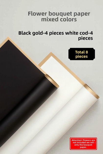 Flower Bouquet Wrapping Gelatin Paper (Mixed Colors: Black and White) Matte Opp 55X55Cm 8Pcs