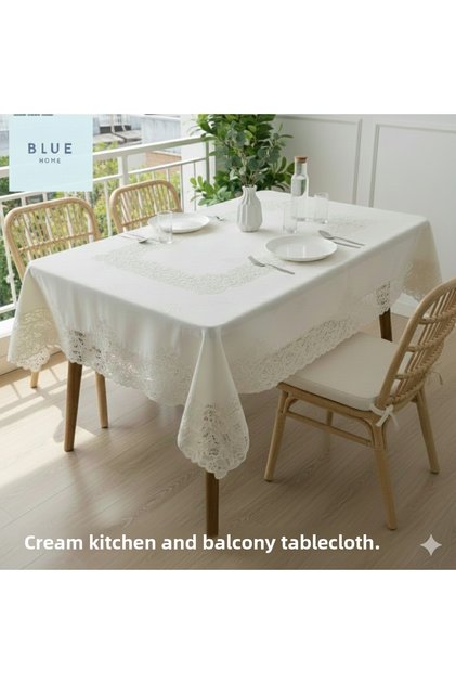 Lace-Looking Pvc Oilcloth Non-Slip Liquid-Proof Hole-Free Kitchen Tablecloth with Floral Motifs 120 X 152