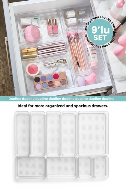 9-Piece Modular Hard Plastic Cutlery Holder and Organizer for Drawer