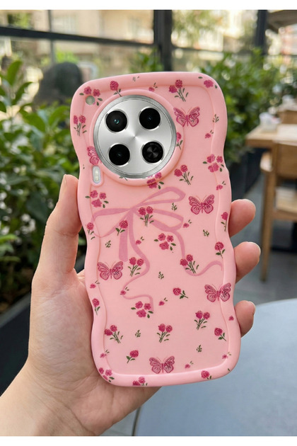 Tecno Camon 30 Uyumlu Kılıf Kamera Çıkıntılı Kurdele Ve Çiçek Kabartmalı Silikon Kapak