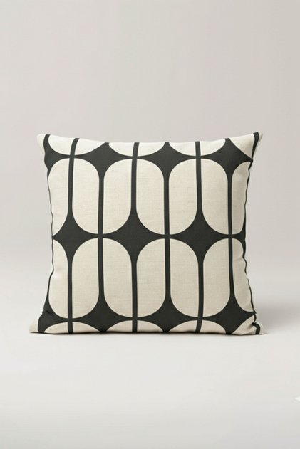 Modern – Gri Beyaz Bauhaus Desenli Kırlent Kılıfı 45x45 cm
