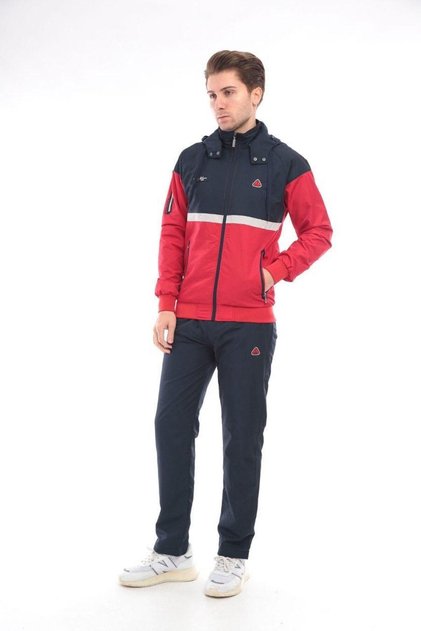 Twill Combed Cotton Fabric Removal Hooded Men's Sports Tracksuit Set 4354