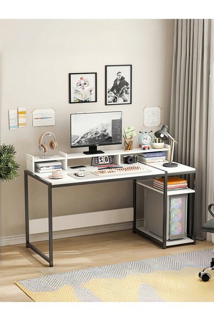Computer Desk with Monitor Stand, Office Desk for Home and Office, Study Table with Storage Shelf