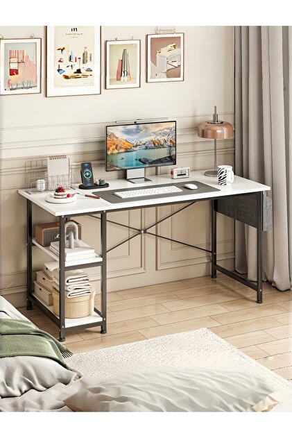 Computer Desk, Office Desk with Removable Shelf, Storage Bag, PC Tower Stand, Study Table