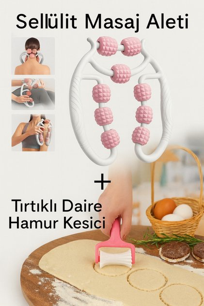 Masaj Aleti Selülit 9 Tekerlekli Esnek Ayarlanabilir Bacak Kol Boyun + Tırtıklı Daire Hamur Kesici