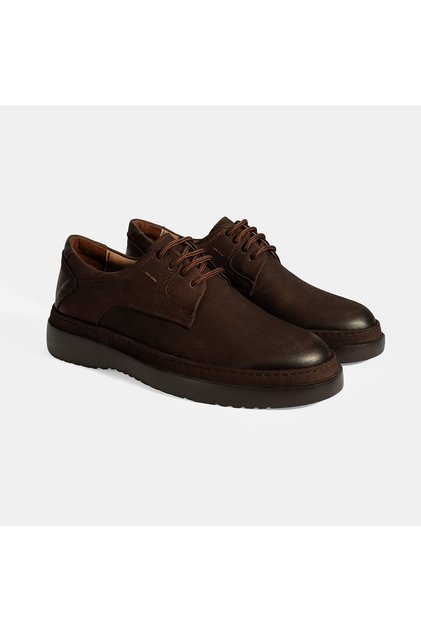 Men's Brown Lace-Up Casual Nubuck Leather Shoes