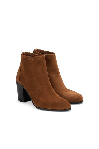 Women's Tan Zippered Heeled Suede Boots