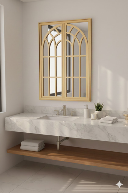 Artistic mirror with an arched frame – a touch of modern luxury (97 x 66 cm) Gold