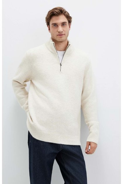 M0710380 Half Zip Kazak Yarım Fermuarlı Erkek Sweatshirt BEJ