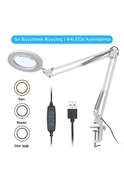 DailyTech Çok Işlevli Masa Üstü Katlanabilir 5/8x Işıklı Büyüteç