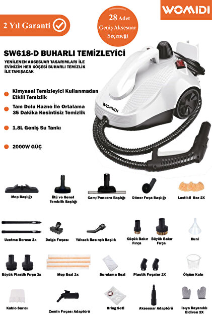womidi SW618-D Çok Fonksiyonlu 28 Parça Buharlı Temizleyici Paspas