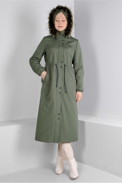 Hooded Furry Waist Gathered Parka 90369
