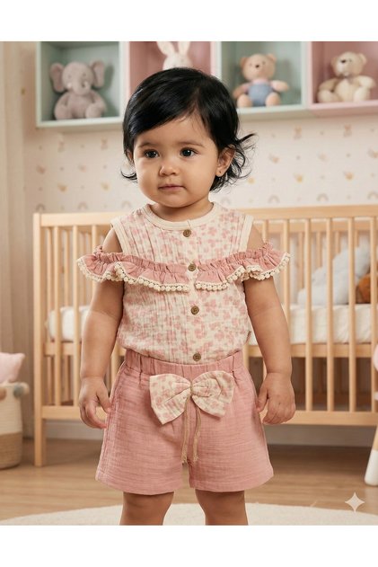 Baby Girl Floral Patterned Blouse and Shorts Set (9-12-18 Months)