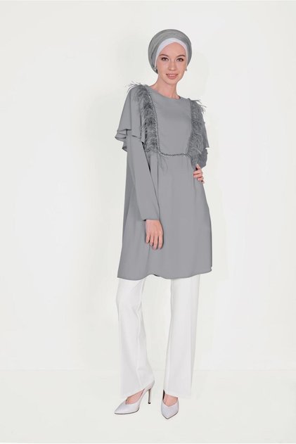 Feather and Pearl Detailed Tunic 40536