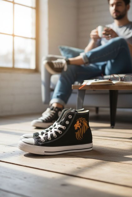 Lion Print Pattern Casual Convers Ankle Kids Teen Adult Comfortable Canvas Unisex Shoes