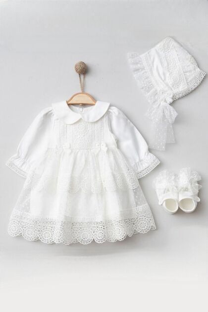 Sare Model Girl Baby Ruched Dress Newborn Luxury Dress Set - Hospital Release and Mawlid Set