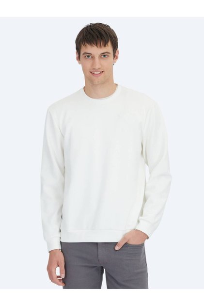 Ekru Bisiklet Yaka Sweatshırt