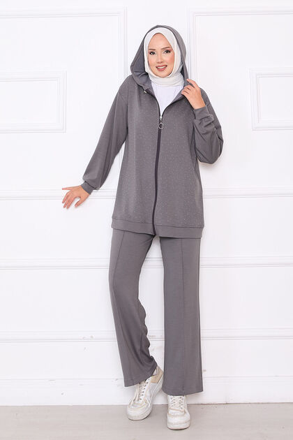 Serpme Taşlı Zippered Soft Double Suit