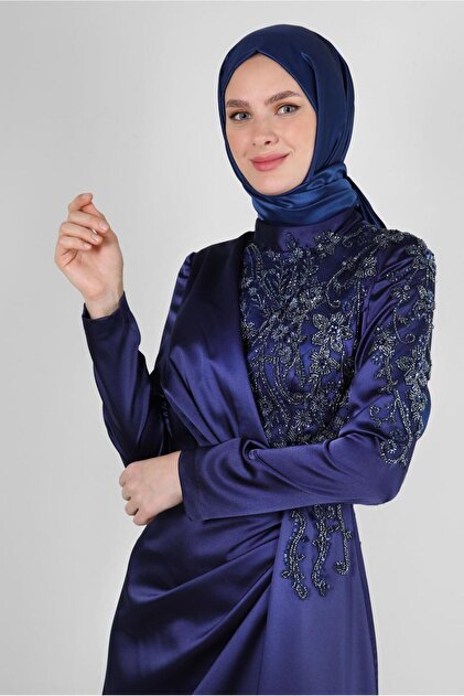 Alvina KRUVAZE YAKA TAŞLI SATEN ABİYE ELBİSE 50358 - Fiyatı, Yorumları