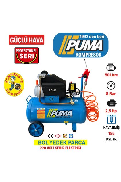 50 lt HAVA KOMPRESÖRÜ 50 LİTRE (5 METRE HORTUM VE HAVA TABANCASI HEDİYELİ)