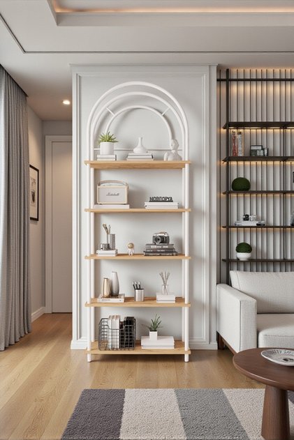 Çevir Kur Atlantik Çam Bohem Kitaplık | Çok Amaçlı, 5 Raflı, Dekoratif Dolap 199x71x29 Cm