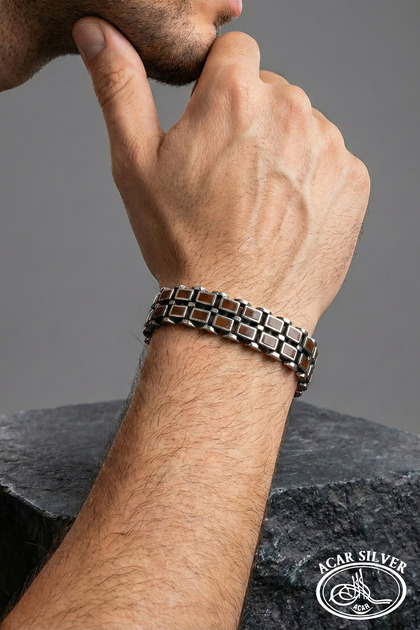 ÇİFT SIRA MİNELİ ÖZEL TASARIM 925 AYAR ROLEX ERKEK BİLEKLİK