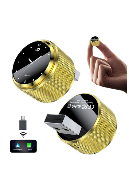 Adaptor Wireless CarPlay și Android Auto Ceas MAUEX® 2 în 1, Ceas funcțional cu baterie, Control vocal
