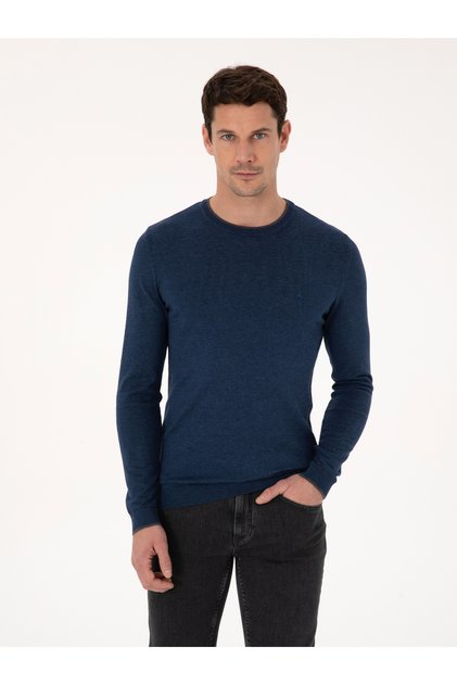 Indigo S Slim Fit Cotton Blend Crew Neck Knitwear Sweater 50318676-Vr028