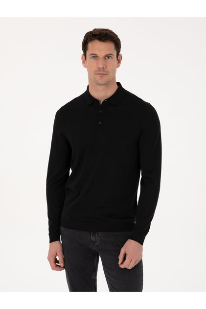 Black Regular Fit Wool Blend Polo Neck Basic Knitwear Sweater 50318855-Vr046
