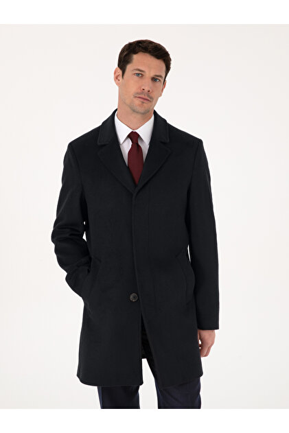 Lacivert Slim Fit Yün Kaşmir Karışımlı Palto 50315262-VR033