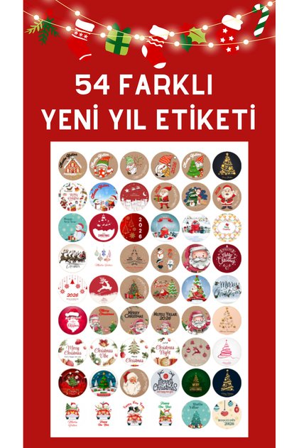 Yılbaşı Temalı Hediye Paketi Için 54 Adet Sticker Yeni Yıl Etiketi