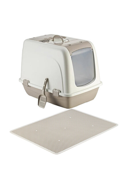 海猫です！ Petozi Kapalı Büyük Boy Kedi Tuvaleti XXL 52x66x46cm Elekli Paspas