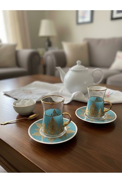 Hanedan Porselen Tabaklı Gold El Yapımı 12 Parça Çay Seti