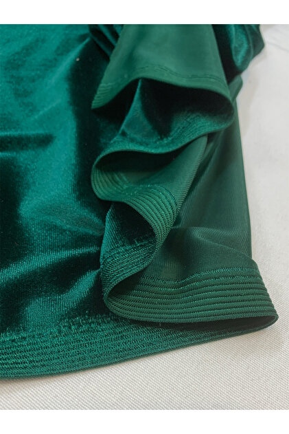 Yiit Kuma Emerald Green Silk Velvet Fabric L Stretch Fabric Flowy Dress  Fabric- Trendyol