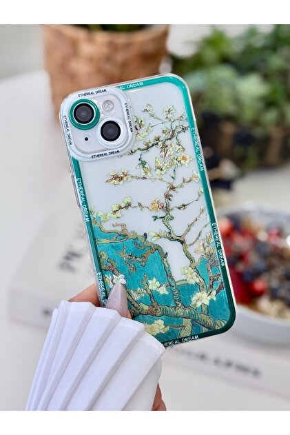 Go Aksesuar Iphone 13 Ve 14 Manzara Ağaç Desenli Kamera Korumalı