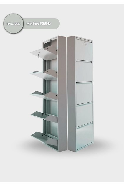 Kilitli 5'li Metal Ayakkabılık - Açık Gri