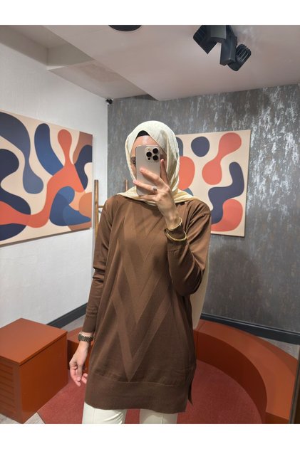 Tesettür Kadın Triko Soğuk İplik Tunik – İç Göstermez, 4 Mevsim Kullanım