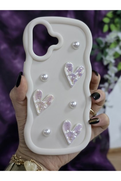 iPhone 17 Compatible Shiny Heart & Pearl Detailed Soft Stylish Phone Case