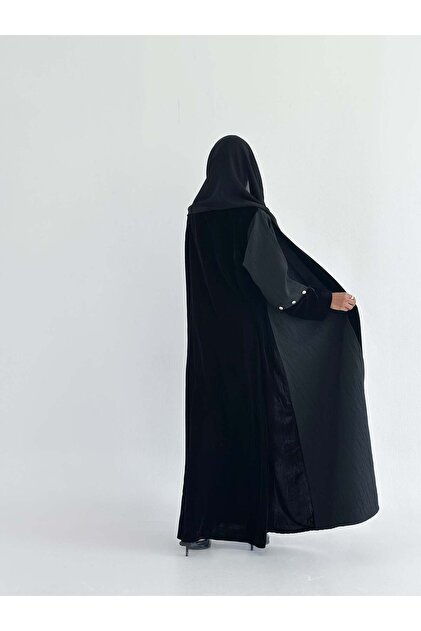 mwt572 عباية جاكار مع أكمام مخمل بأزارير ذهبية