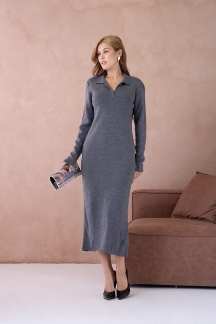 Women's Polo Neck Soft Textured Maxi Length Knit Dress