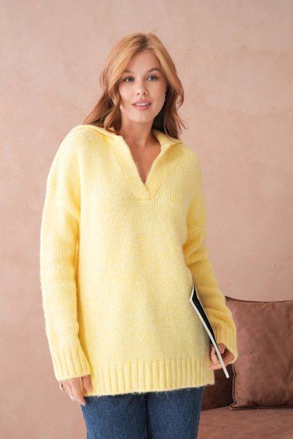 Women's Polo Neck Soft Textured Oversized Knitwear Sweater