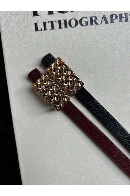 2-Piece Mate Patterned Women's Gold Buckle Belt Jacket Belt Dress Belt Trouser Belt
