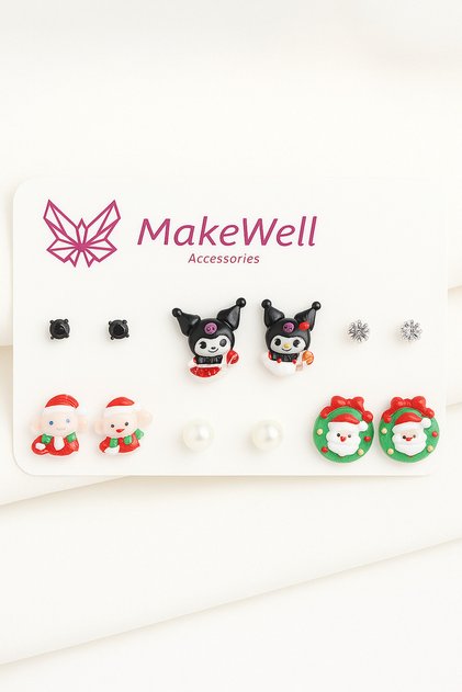 Steel Needle Hello Kity Kuromi My Melody Designed Christmas Earrings for Children and Teenagers